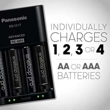 Panasonic K-KJ17KHCA4A Advanced Individual Cell Battery Charger Pack with 4 AA eneloop pro High Capacity Ni-MH Rechargeable Batteries