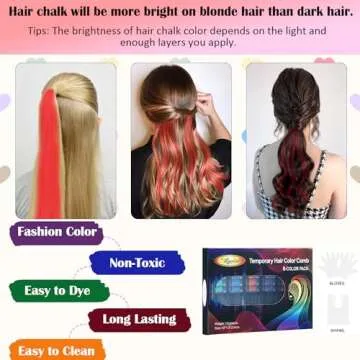 Maydear Hair Chalk Comb for Kids Girls, Temporary Hair Color Kit Non Toxic Washable Hair Dye for Age 4 5 6 7 8 9 10 11 12 Birthday Cosplay Christmas Easter Basket Stuffers Gift(6 Colors Set)