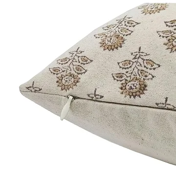 Fabritual Linen Throw Pillowcase with Boho Floral Print