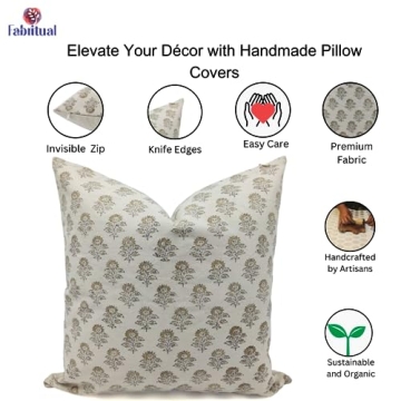 Fabritual Linen Throw Pillowcase with Boho Floral Print