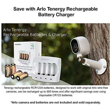 Tenergy Fast Charger ONLY for Arlo Certified Tenergy 3.7V 650mAh RCR123A Li-ion Rechargeable Battery...