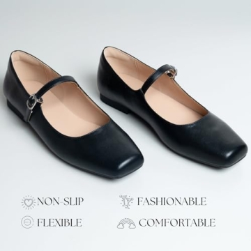 WONDERWAY Women's Stylish Mary Jane Slip On Flats