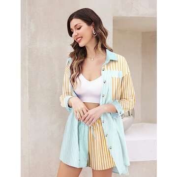 Zeagoo Women’s 2 Piece Lounge Tracksuit Outfit Sets Cotton Linen High Low Shirt and Drawstring Casual Shorts Set