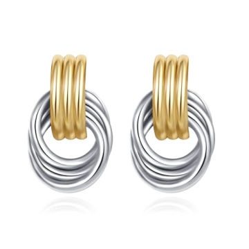 SHERLOVE Gold Earrings for Women Trendy Two Tone Knot Earrings Chunky Statement Oversized Large Stud...
