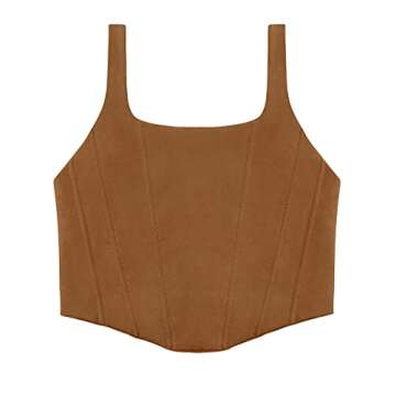 REORIA Women's Summer Sexy Square Neck Sleeveless Trendy Night Club Cropped Tank Top Cute Going Out Bustier Corset Crop Tops Brown 2X-Large