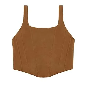 REORIA Women's Summer Sexy Square Neck Sleeveless Trendy Night Club Cropped Tank Top Cute Going Out Bustier Corset Crop Tops Brown 2X-Large