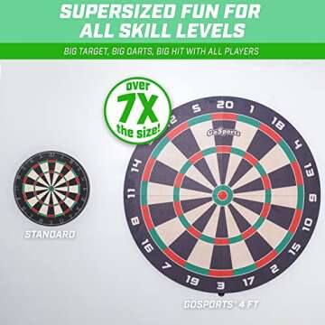GoSports Giant 3 ft or 4 ft Cork Dartboards - Includes 12 Giant Darts and Scoreboard - New Fun Twist on Darts