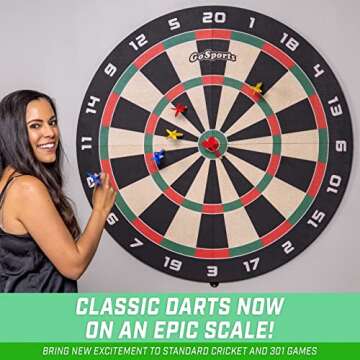 GoSports Giant 3 ft or 4 ft Cork Dartboards - Includes 12 Giant Darts and Scoreboard - New Fun Twist on Darts