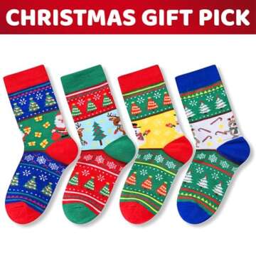 HAPPYPOP Christmas Gifts Stocking Socks for Girls Boys - Secret Santa Socks Xmas Stocking Stuffers f...