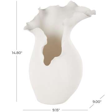 Deco 79 Ceramic Abstract Decorative Vase Floral Inspired Centerpiece Vase with Wavy Edge, Flower Vas...