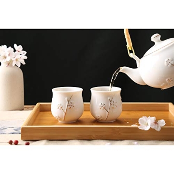 Dujust Japanese White Porcelain Tea Set with Golden Plum Design