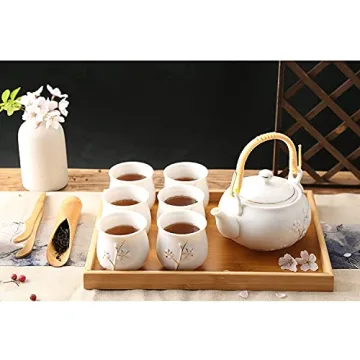 Dujust Japanese White Porcelain Tea Set with Golden Plum Design