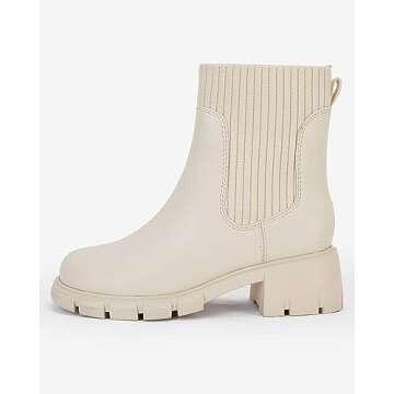 Girls Platform Boots Elastic Chunky Block Heel Lug Sole Booties Non-Slip Combat Comfortable Chelsea Shoes（choose size down)