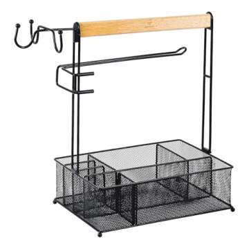 VIKEYHOME Grill Caddy, Picnic BBQ Organizer for Camping Outdoor Mesh Basket with 3 Hanging Hooks and...
