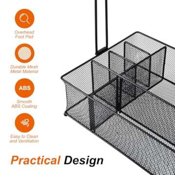 VIKEYHOME Grill Caddy, Picnic BBQ Organizer for Camping Outdoor Mesh Basket with 3 Hanging Hooks and Paper Towel Holder, Ideal Table Storage Tools for RV Camper/Tailgating/Flatware