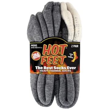 HOT FEET Thermal Socks for Men - Thick Warm Socks, 2/4 Pack, Gradient Gray/Black