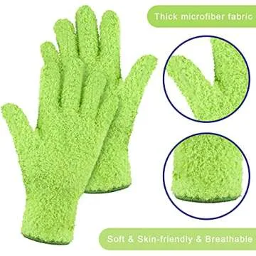 Patelai 3 Pairs Microfiber Plant Dusting Gloves Leaf Cleaning Gloves for Indoor Plants, Blinds, Furniture, House(Medium,Greenyellow, Water Blue, Pink)