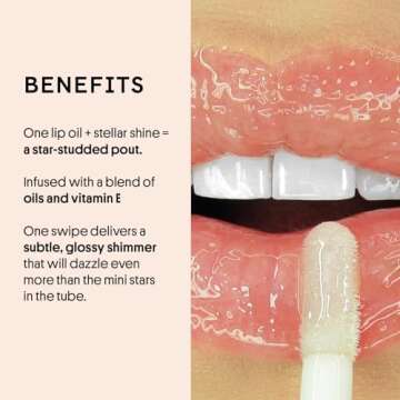 Winky Lux In The Stars Lip Oil, Non Sticky Lip Gloss Oil, Juicy Glossy Lip Balm, Vegan Hydrating Lip Oil with Jojoba Oil, Clear