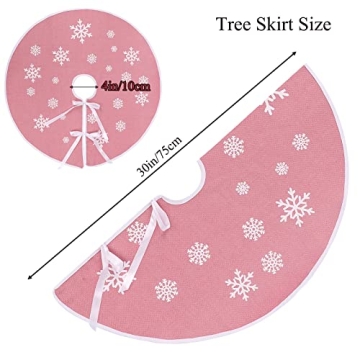 MACTING 30 Inch Burlap Pink Christmas Tree Skirt Snowflake