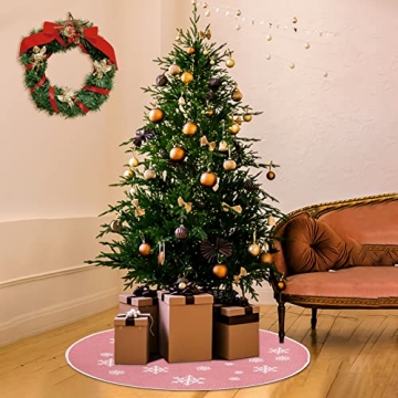 MACTING 30 Inch Burlap Pink Christmas Tree Skirt Snowflake