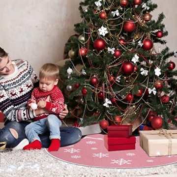 MACTING 30 Inch Burlap Pink Christmas Tree Skirt Snowflake