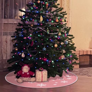 MACTING 30 Inch Burlap Pink Christmas Tree Skirt Snowflake