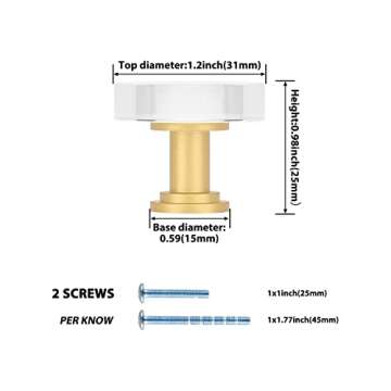 LONTAN 10 Pack Glass Cabinet Knobs Gold Drawer Knobs Round Crystal Cabinet Handles Clear White Hardw...