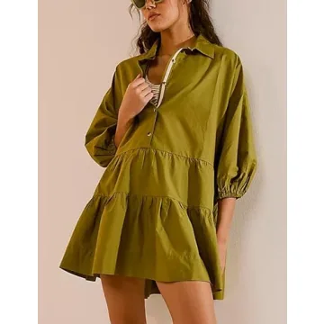 Mingzhu Summer Puff Sleeve Tiered Babydoll Dress