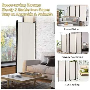 Giantex 5.6 Ft Tall 4 Panel Room Divider White, Lightweight Portable Folding Privacy Screen, Freestanding Partition Wall Divider and Separator for Bedroom Home Office Apartment Studio