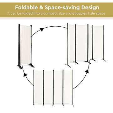 Giantex 5.6 Ft Tall 4 Panel Room Divider White, Lightweight Portable Folding Privacy Screen, Freestanding Partition Wall Divider and Separator for Bedroom Home Office Apartment Studio