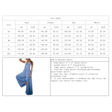 utcoco Women's Casual Loose Denim Overalls Adjustable Strap Wide Leg Bib Jean Overalls Jumpsuit with Pockets (Small, Blue)