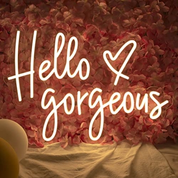 Large Hello Gorgeous Neon Signs, 28 inches LED Neon Sign Wall Art Gifts Decor for Home Bedroom Party Wedding Bar Cafe Club Decoration