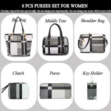 2E-youth 6pcs Designer Purse Set for Women - Stylish Tote & Clutch Collection