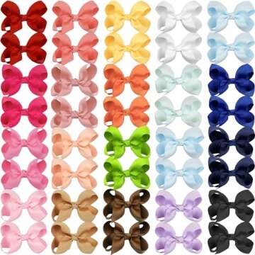 40Pcs 3 inch Hair Bows for Girls Grosgrain Ribbon Toddler Back to School Hair Accessories with Allig...
