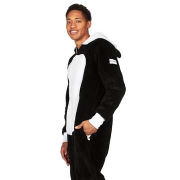 Tipsy Elves Men's Animal Halloween Costumes - Men's Comfy Adult Animal Jumpsuit for Men - Men's Black Panda Halloween Costume Jumpsuit with Animal Style Hood and Attached Ears Size Large