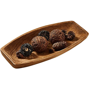 Hand Carved Paulownia Wood Dough Bowl - Rustic 17.25"x8.8" Centerpiece