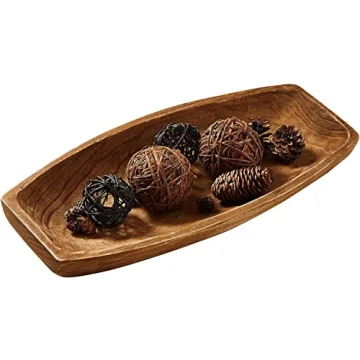 Hand Carved Paulownia Wood Dough Bowl - Rustic 17.25"x8.8" Centerpiece