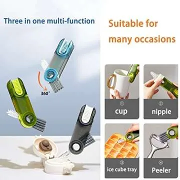 3 Pack 3 in 1 Multifunctional Cleaning Brush, Water Bottle Cleaner Brush 3 in 1 Cleaning Brush for Water Bottles, Cup, Home Kitchen Cleaning Tools