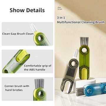 3 Pack 3 in 1 Multifunctional Cleaning Brush, Water Bottle Cleaner Brush 3 in 1 Cleaning Brush for Water Bottles, Cup, Home Kitchen Cleaning Tools