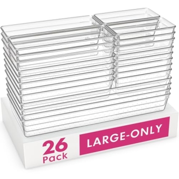 Criusia 26 Pack Large Clear Plastic Drawer Organizer Bins -5 Size Heavy Duty Acrylic Kitchen Drawer ...