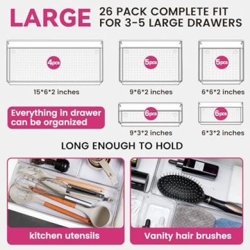 Criusia 26 Pack Clear Drawer Organizer Bins for Home