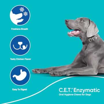 C.E.T. Enzymatic Oral Hygiene Chews for Dogs - Plaque & Tartar Control - Single Layer Beefhide with Exclusive Dual-Enzyme System & Tasty Chicken Flavor - Easy to Give Dog Dental Chew
