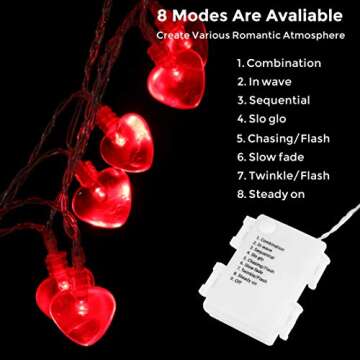 Luditek 14.7ft 40LED Valentines Day Decorations String Lights, Battery Operated Heart Shape Hanging ...