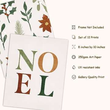 AnyDesign 12Pcs Christmas Boho Wall Art Prints Minimalist Watercolor Xmas Art Poster Aesthetic Chris...