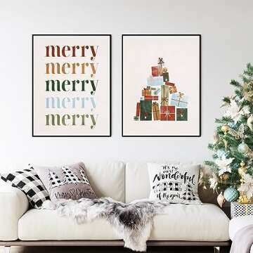 AnyDesign 12Pcs Christmas Boho Wall Art Prints Minimalist Watercolor Xmas Art Poster Aesthetic Christmas Posters Room Decor for Xmas Tree Winter Gallery Living Room Bathroom Wall (UNFRAMED, 8x10in)
