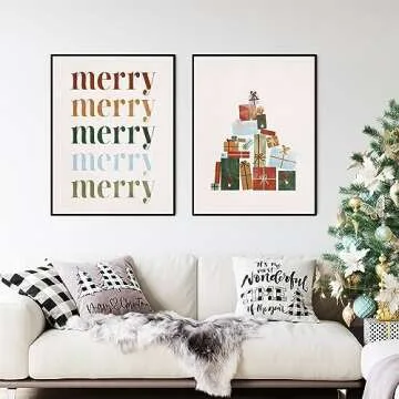 AnyDesign 12Pcs Christmas Boho Wall Art Prints Minimalist Watercolor Xmas Art Poster Aesthetic Christmas Posters Room Decor for Xmas Tree Winter Gallery Living Room Bathroom Wall (UNFRAMED, 8x10in)