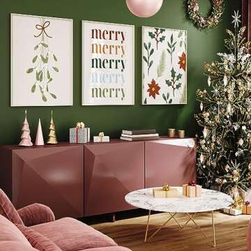 AnyDesign 12Pcs Christmas Boho Wall Art Prints Minimalist Watercolor Xmas Art Poster Aesthetic Christmas Posters Room Decor for Xmas Tree Winter Gallery Living Room Bathroom Wall (UNFRAMED, 8x10in)