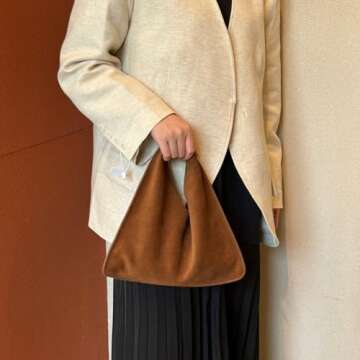 QHD Suede Bag Commuter Bag Handbag Suede Slouchy Bag Large Purse Shoulder Bag Hobo Bag Trendy Bags S...