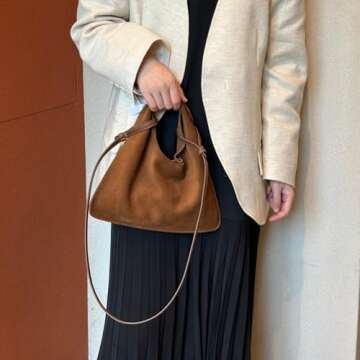 QHD Suede Bag Commuter Bag Handbag Suede Slouchy Bag Large Purse Shoulder Bag Hobo Bag Trendy Bags Suede Purse (Brown,One Size)