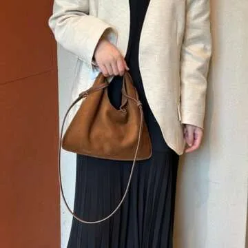 QHD Suede Bag Commuter Bag Handbag Suede Slouchy Bag Large Purse Shoulder Bag Hobo Bag Trendy Bags Suede Purse (Brown,One Size)